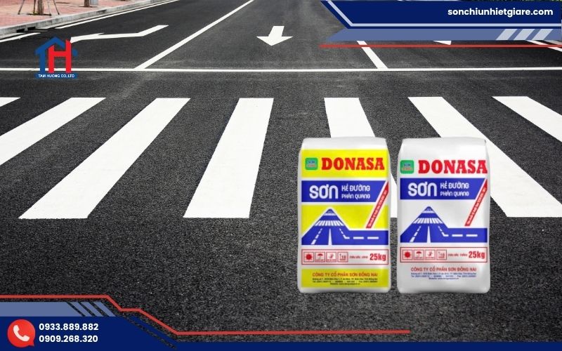 Sơn kẻ đường phản quang Donasa chuyên dùng thi công các loại vạch kẻ giao thông